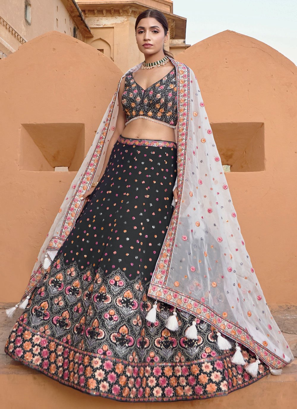 Readymade Lehenga Choli Pure Georgette Multi Colour Embroidered Lehenga Choli