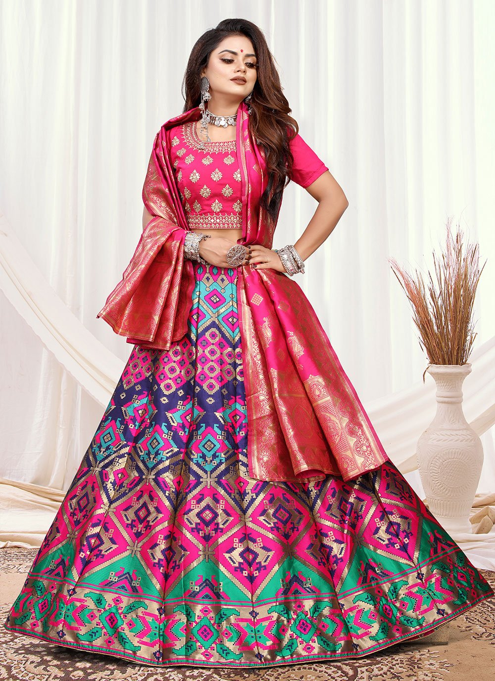 Lehenga Choli Banarasi Silk Multi Colour Weaving Lehenga Choli