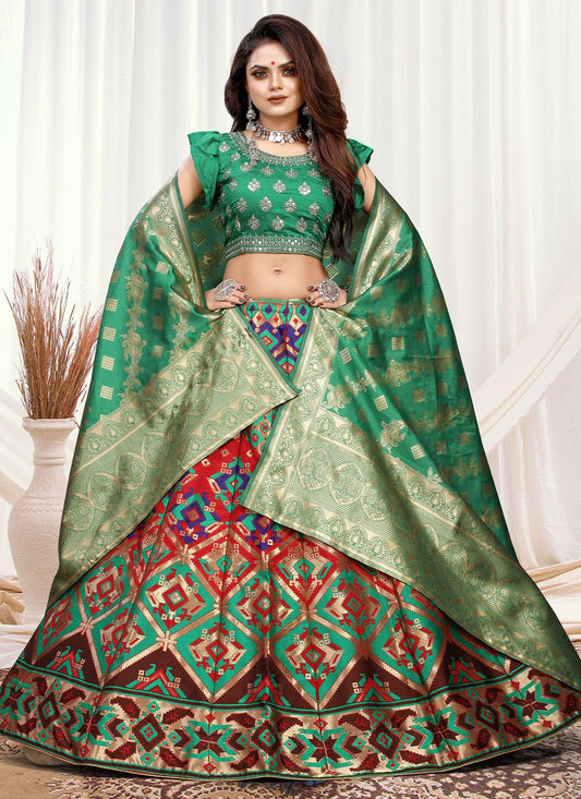 A Line Lehenga Banarasi Silk Multi Colour Weaving Lehenga Choli