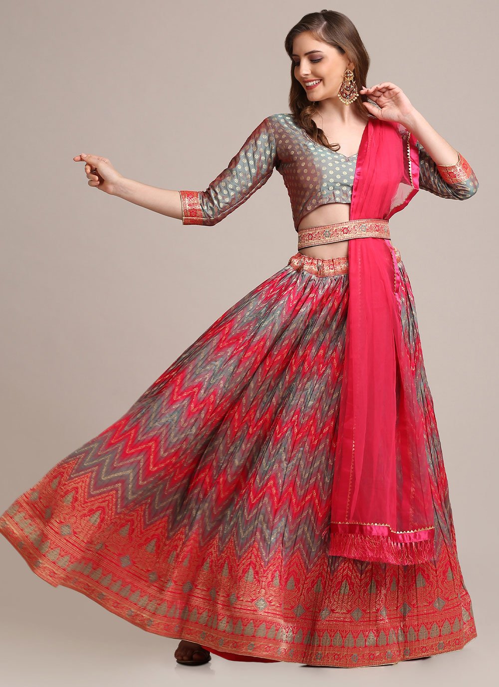 Lehenga Choli Jacquard Silk Multi Colour Woven Lehenga Choli