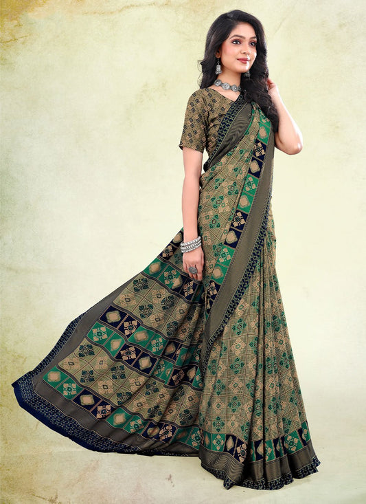 Classic Faux Crepe Multi Colour Print Saree