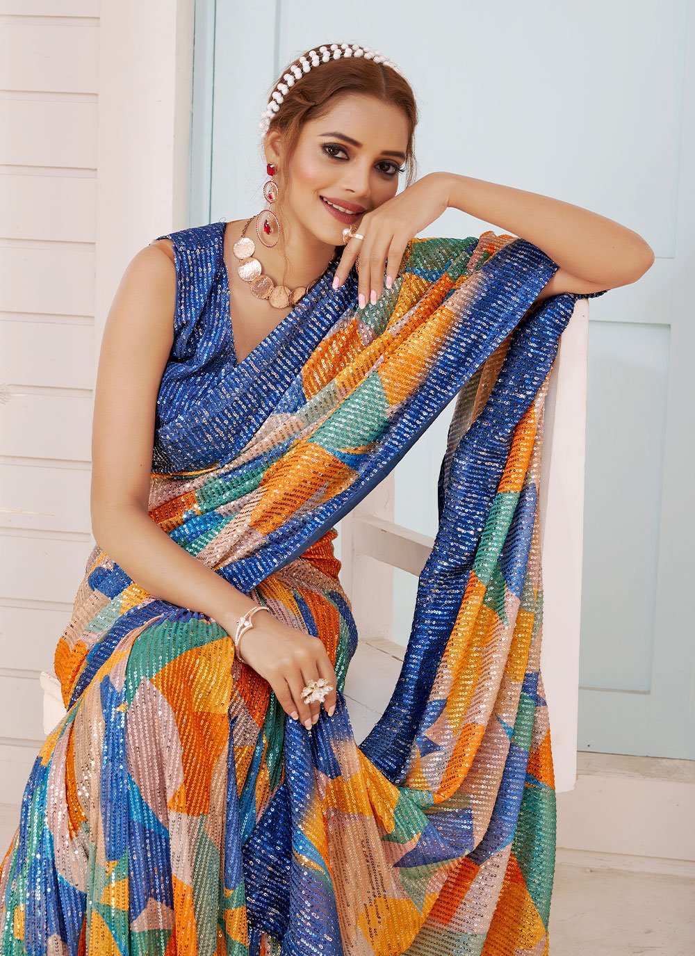 Contemporary Imported Multi Colour Digital Print Saree