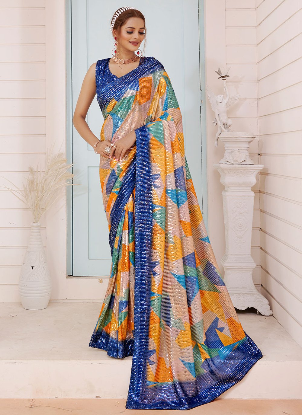 Contemporary Imported Multi Colour Digital Print Saree