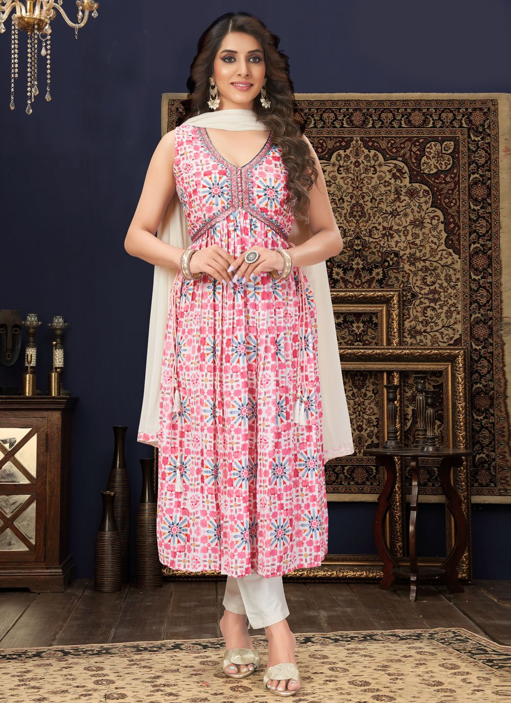 Salwar Suit Muslin Silk Multi Colour Embroidered Salwar Kameez