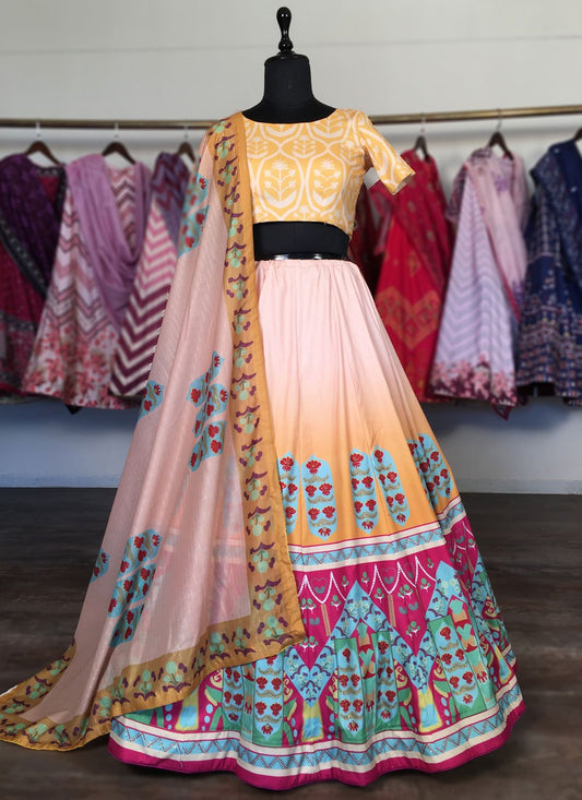 A Line Lehenga Silk Multi Colour Print Lehenga Choli