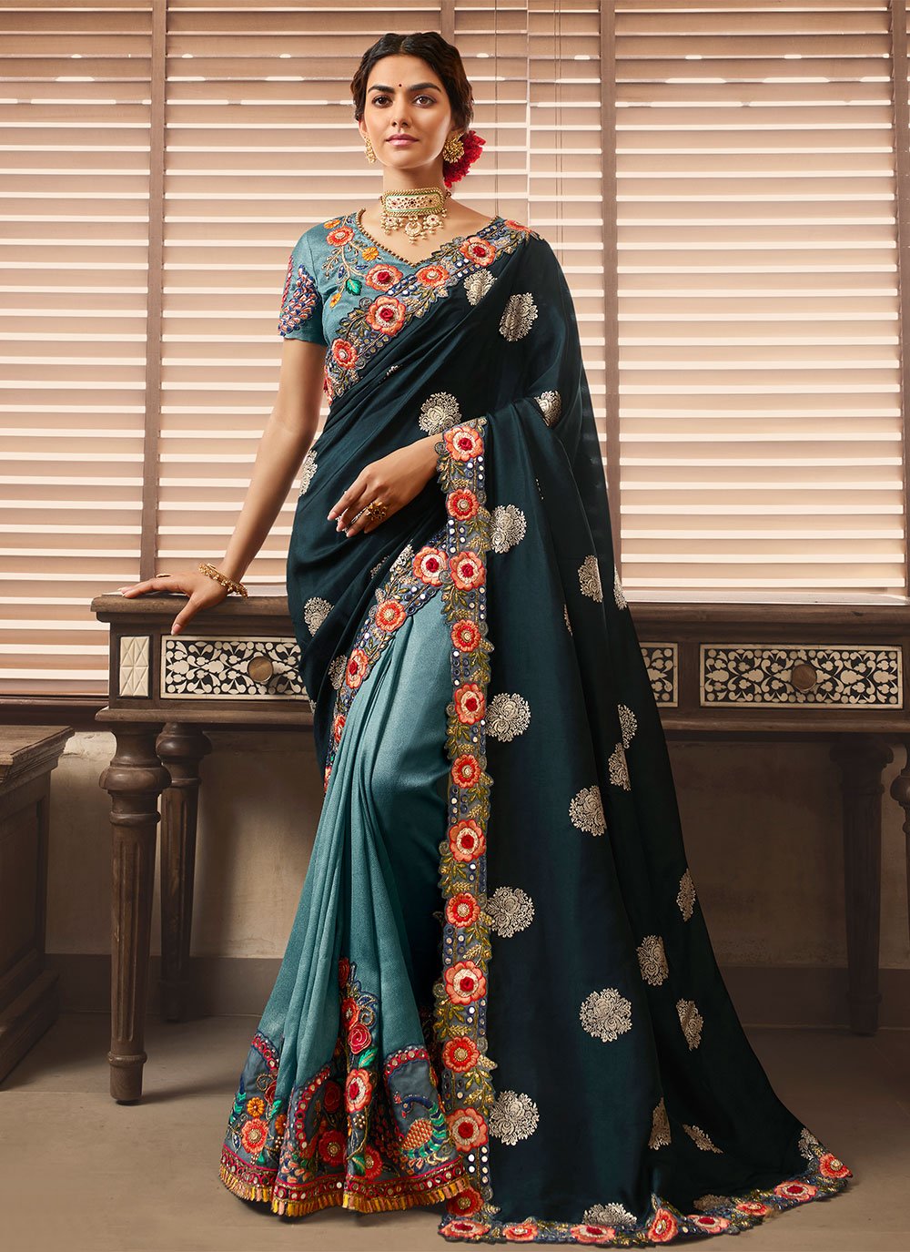 Classic Silk Multi Colour Foil Print Saree