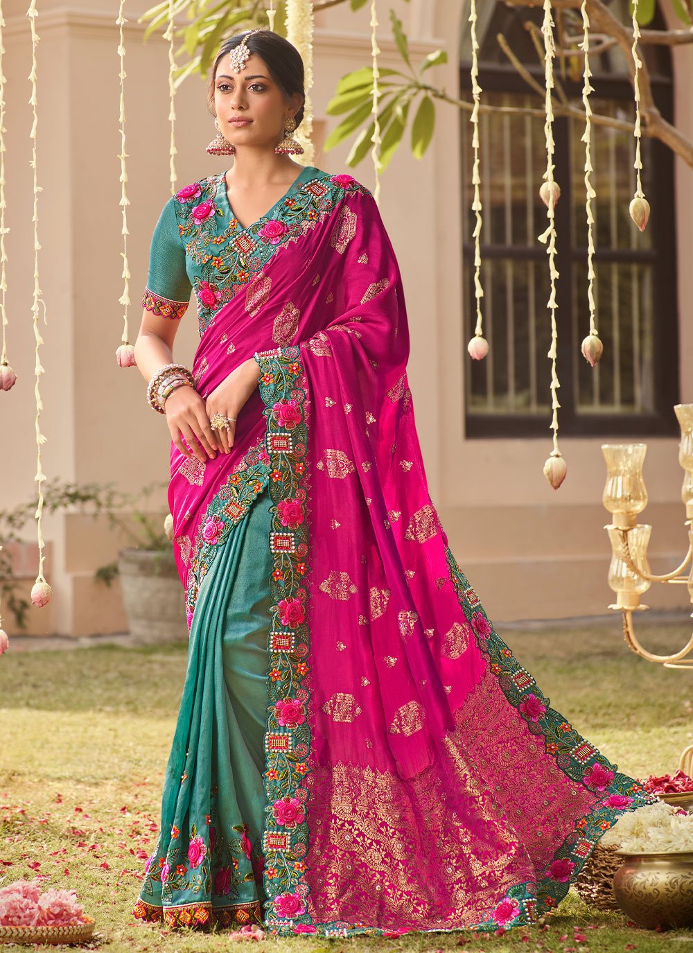 Designer Silk Multi Colour Patch Border Saree
