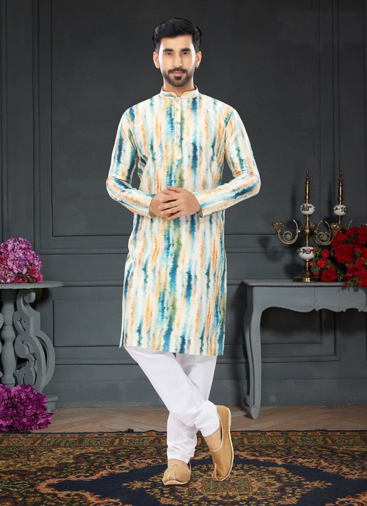 Kurta Pyjama Silk Multi Colour Digital Print Mens