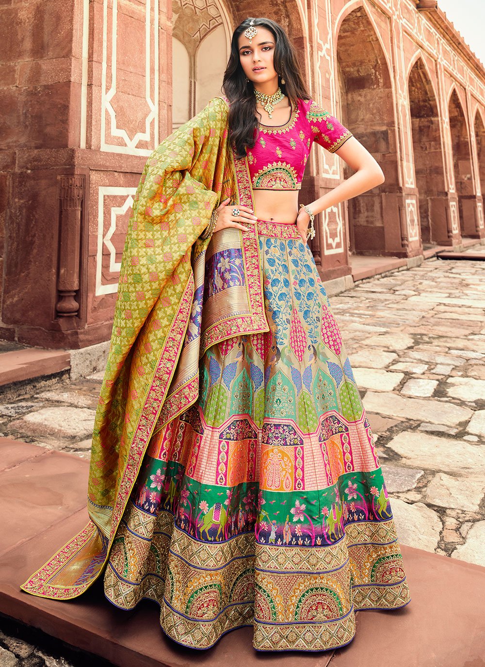 Lehenga Choli Silk Multi Colour Embroidered Lehenga Choli