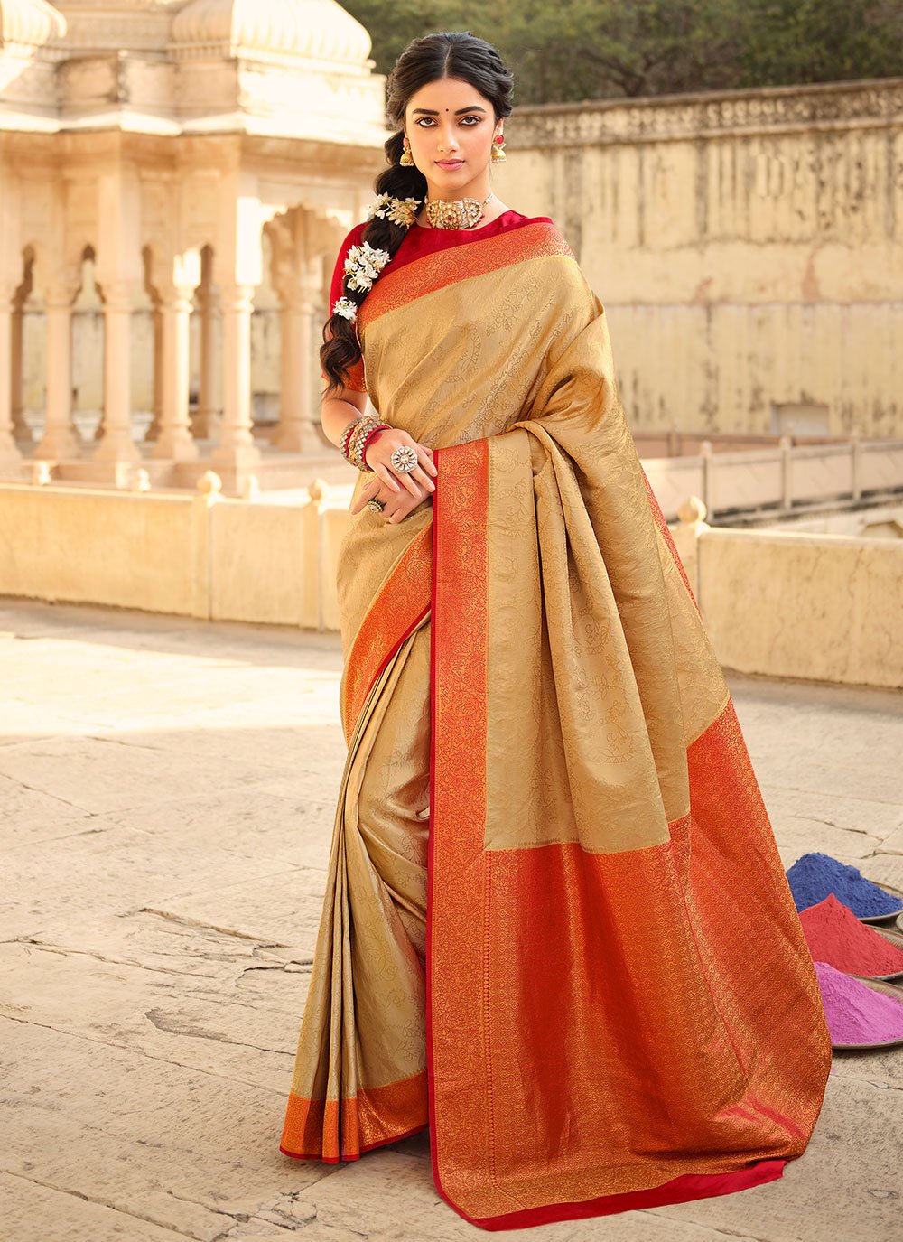 Contemporary Silk Multi Colour Patch Border Saree