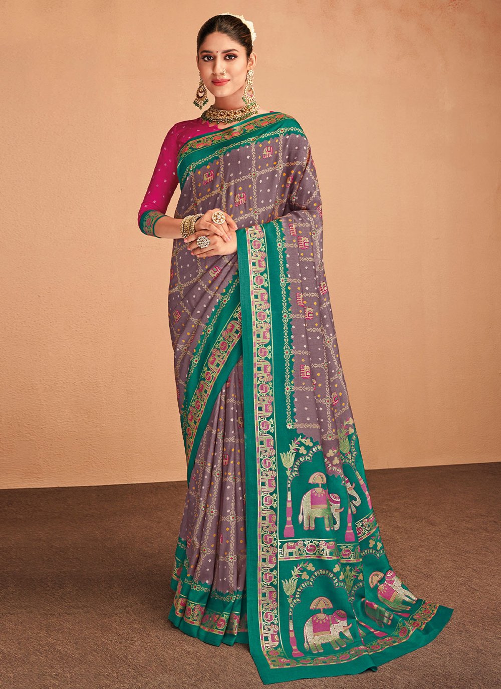 Designer Silk Multi Colour Foil Print Saree