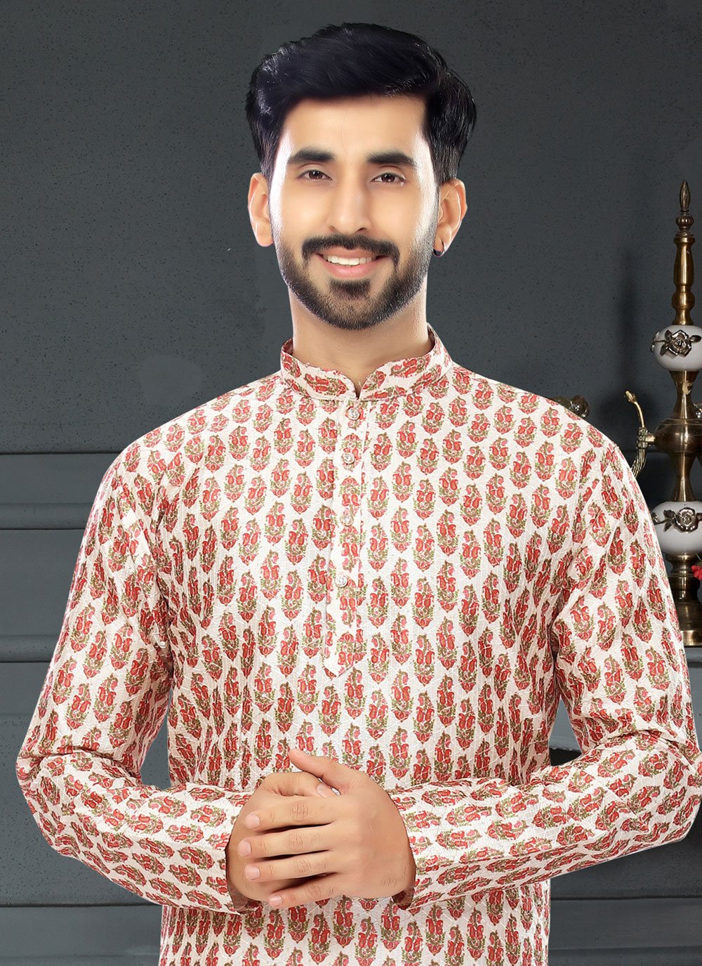 Kurta Pyjama Silk Multi Colour Digital Print Mens