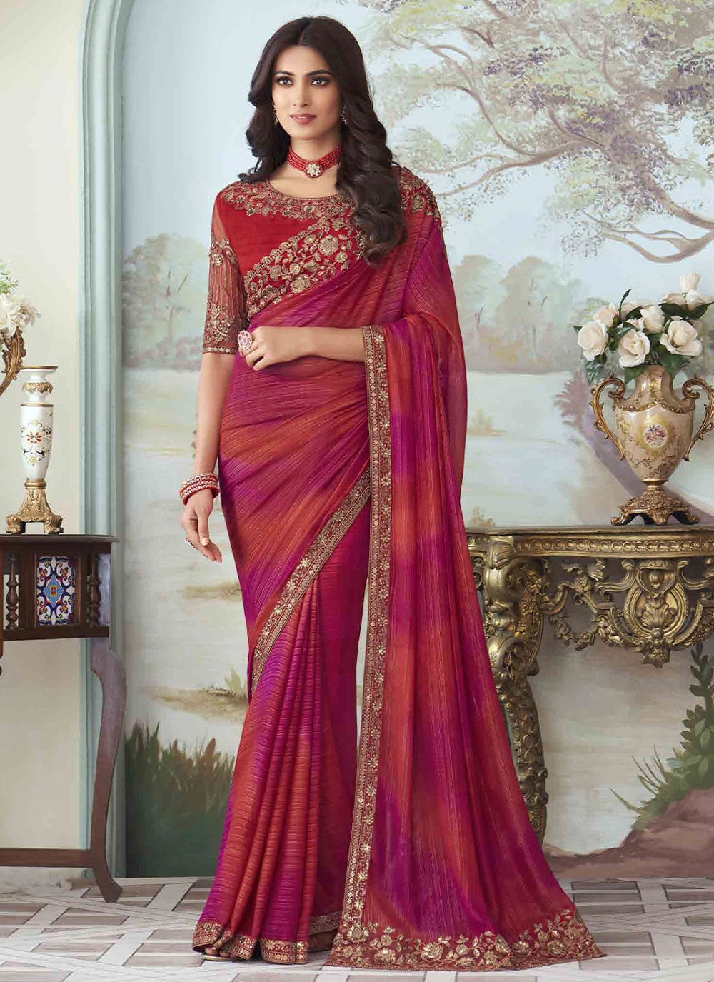 Contemporary Silk Multi Colour Embroidered Saree