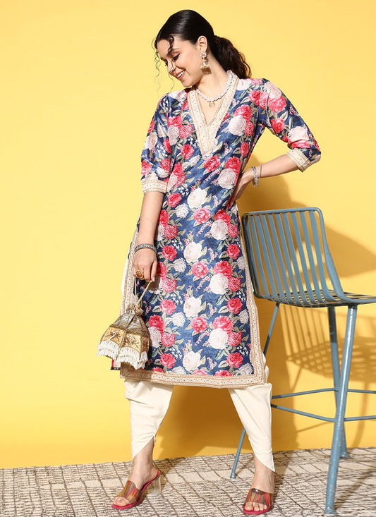 Designer Kurti Silk Multi Colour Print Kurtis