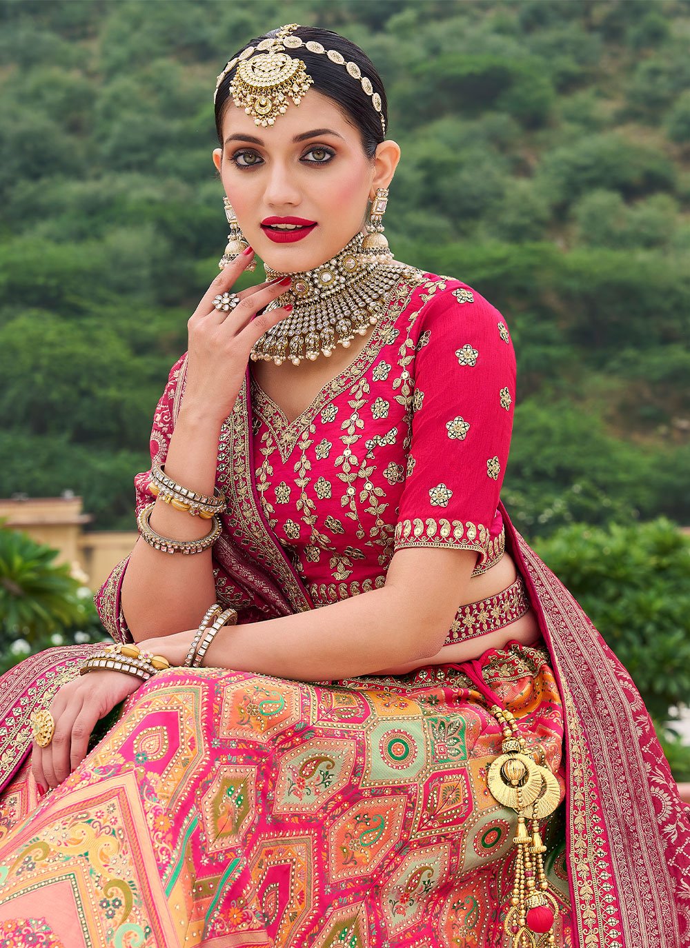 Lehenga Choli Silk Multi Colour Embroidered Lehenga Choli