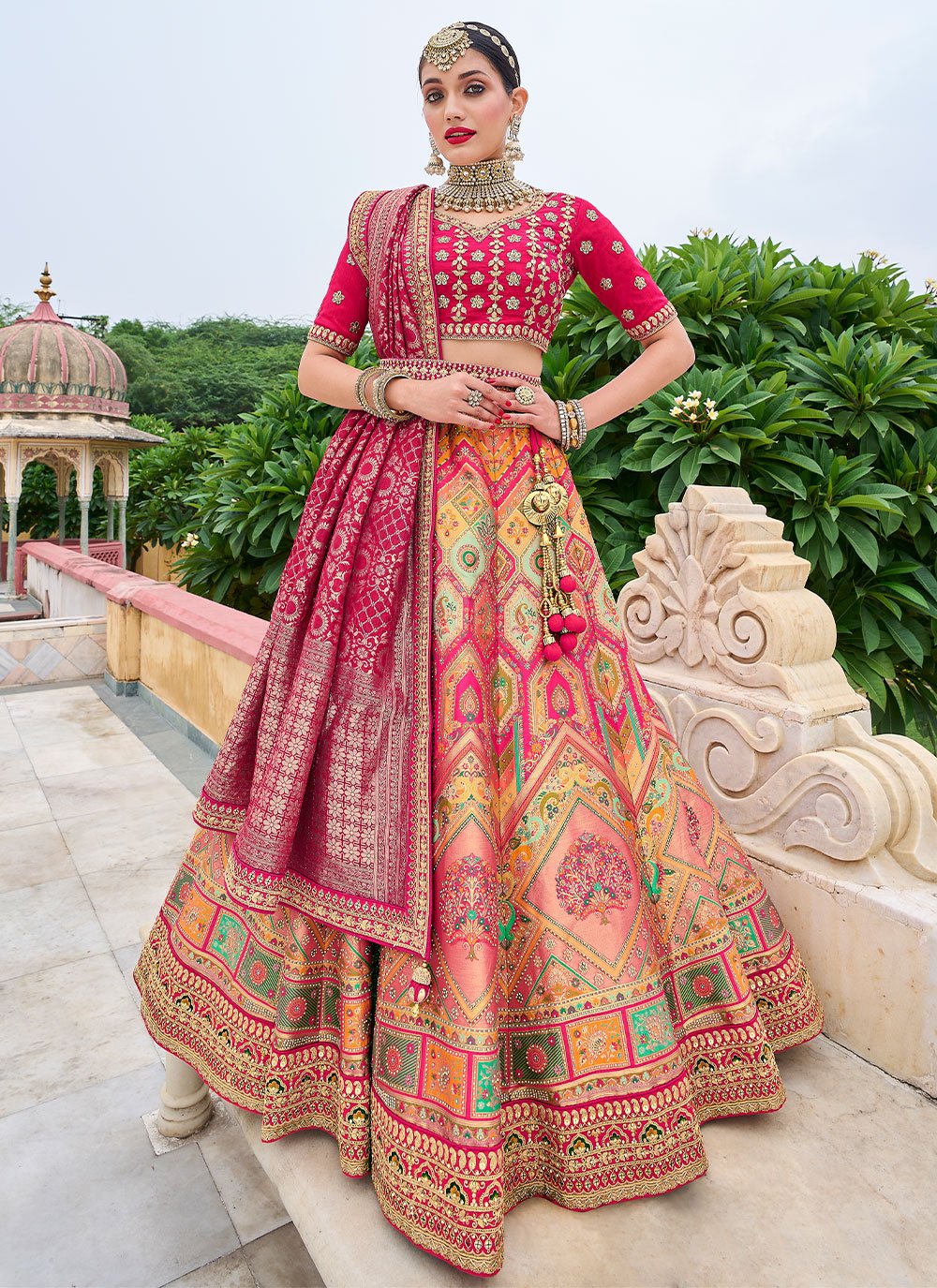 Lehenga Choli Silk Multi Colour Embroidered Lehenga Choli