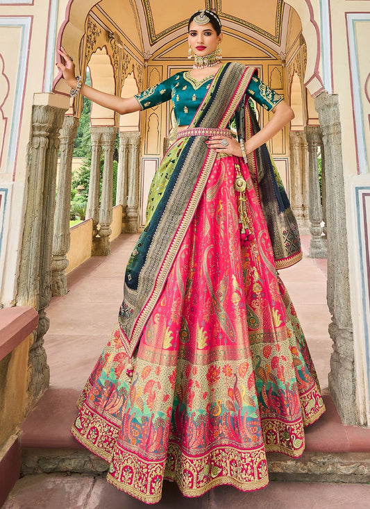 A Line Lehenga Silk Multi Colour Embroidered Lehenga Choli