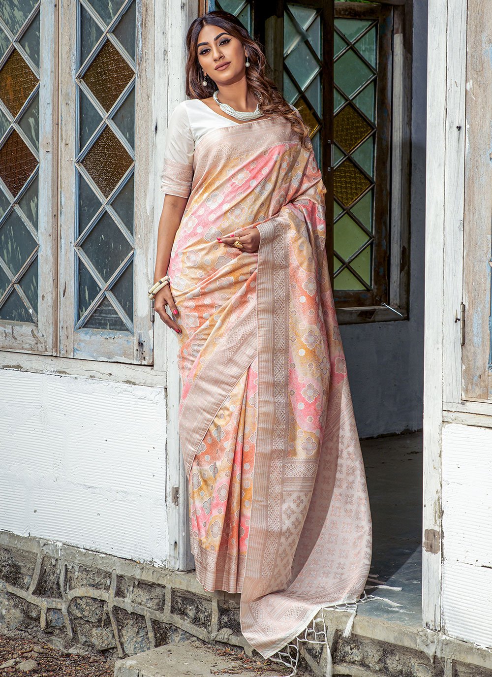 Designer Silk Multi Colour Patch Border Saree