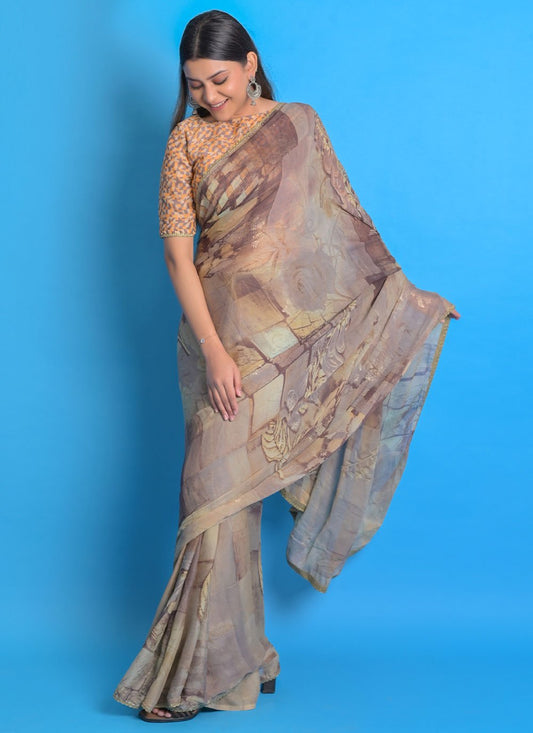 Trendy Saree Chiffon Multi Colour Print Saree