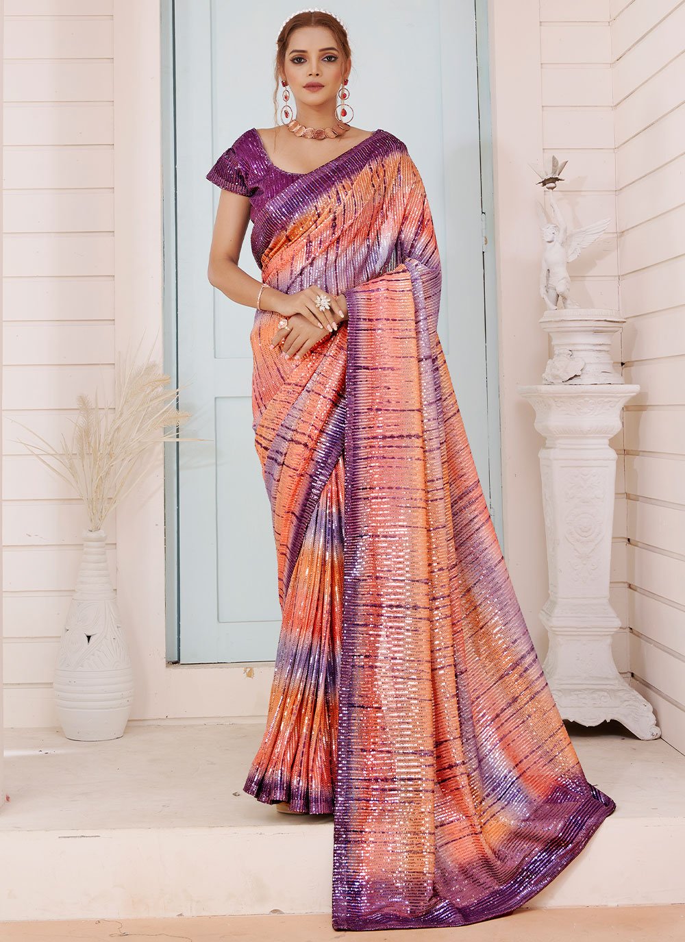 Trendy Saree Imported Multi Colour Sequins Saree