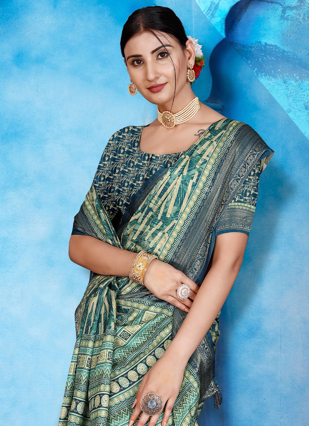 Classic Tussar Silk Multi Colour Patch Border Saree