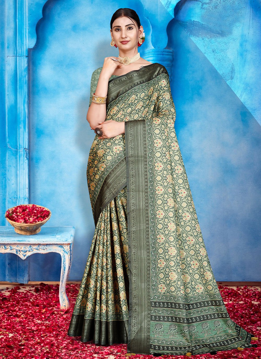 Classic Tussar Silk Multi Colour Patch Border Saree