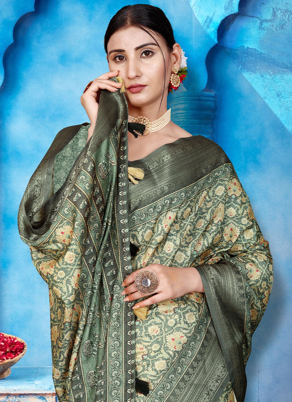 Classic Tussar Silk Multi Colour Patch Border Saree