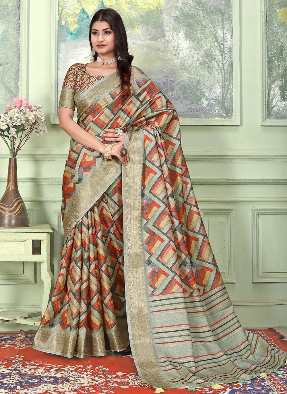 Classic Banarasi Silk Tussar Silk Multi Colour Weaving Saree