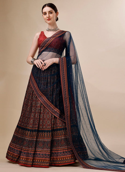 Lehenga Choli Tussar Silk Multi Colour Print Lehenga Choli