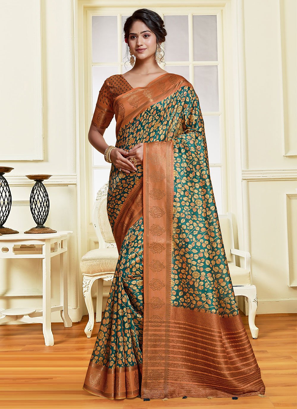 Classic Banarasi Silk Tussar Silk Multi Colour Digital Print Saree