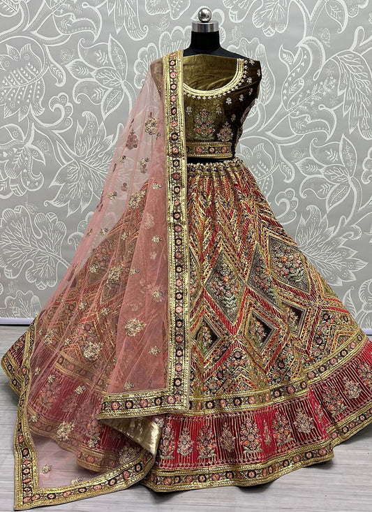 A Line Lehenga Velvet Multi Colour Diamond Lehenga Choli