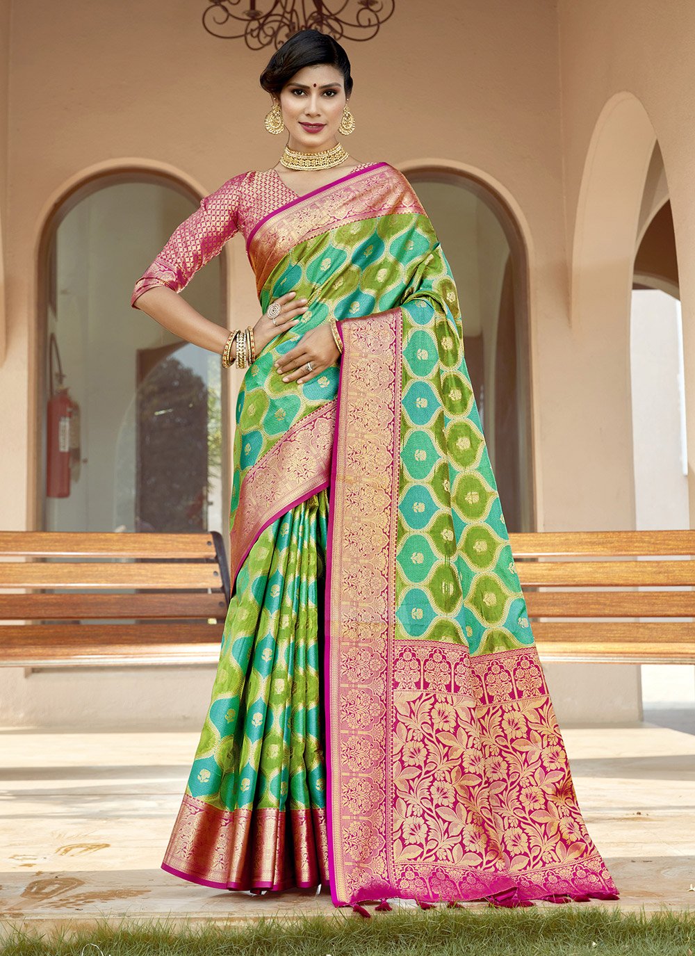 Traditional Saree Banarasi Silk Multi Colour Weaving Saree