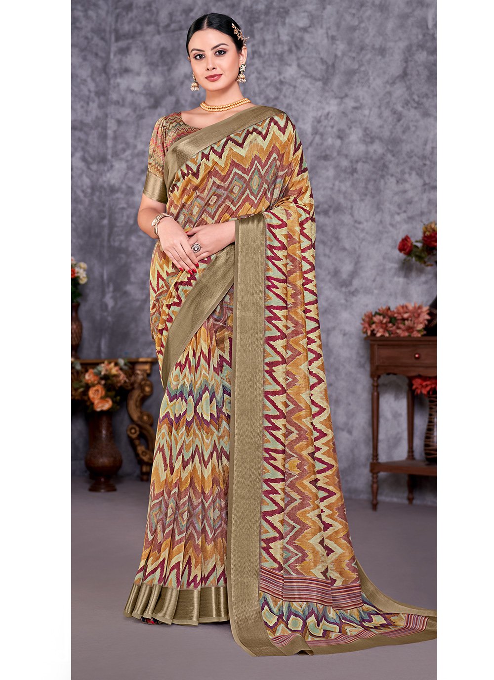 Contemporary Silk Multi Colour Weaving Saree