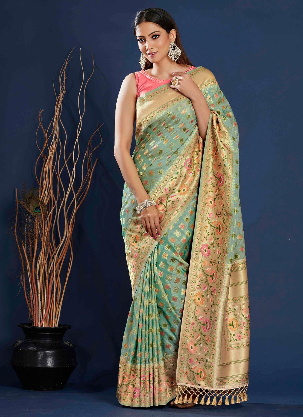 Designer Organza Multi Colour Weaving Saree