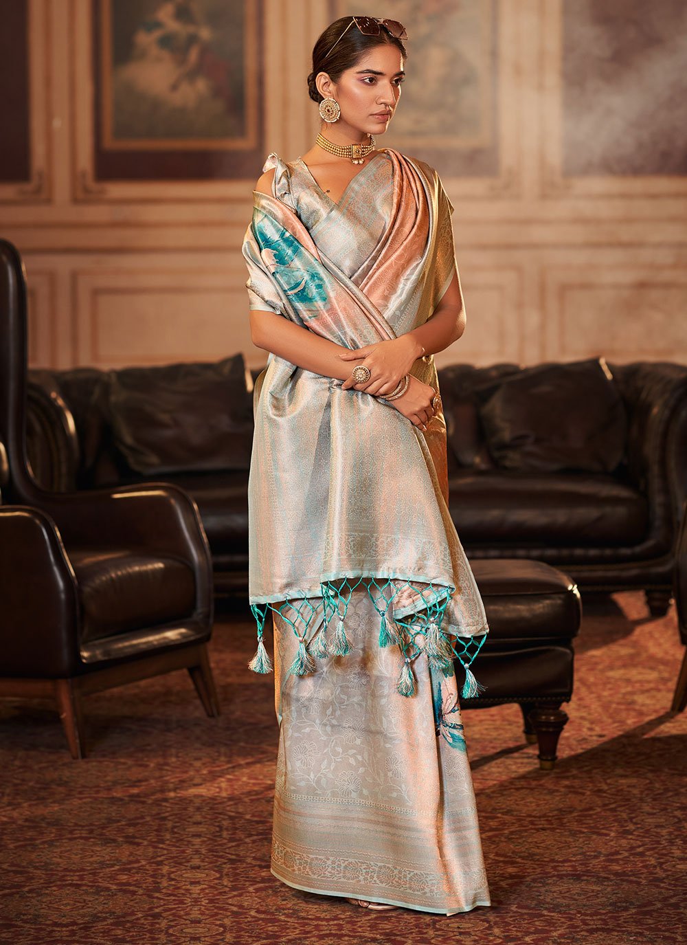 Classic Jacquard Multi Colour Digital Print Saree