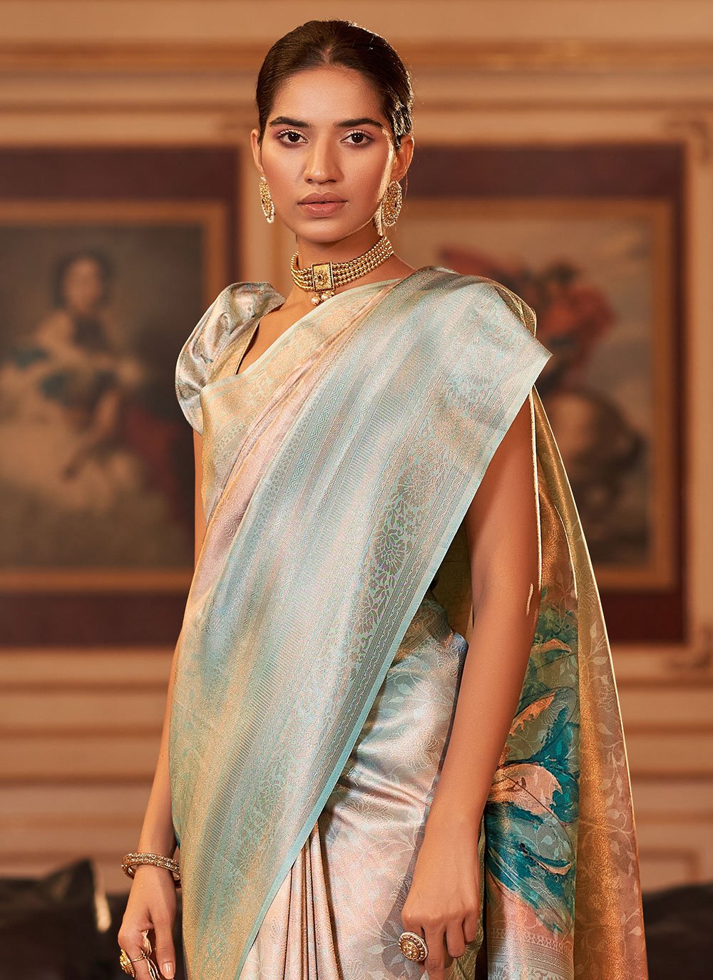 Classic Jacquard Multi Colour Digital Print Saree