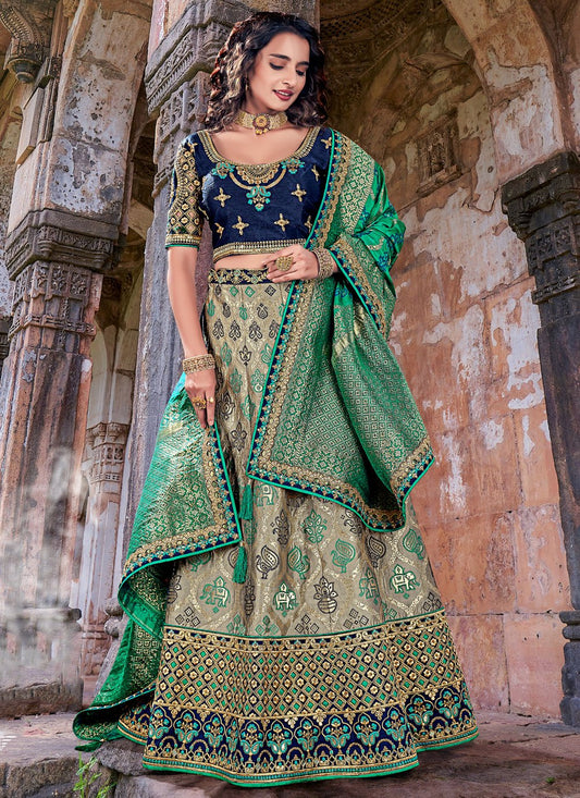 Lehenga Choli Banarasi Silk Multi Colour Embroidered Lehenga Choli