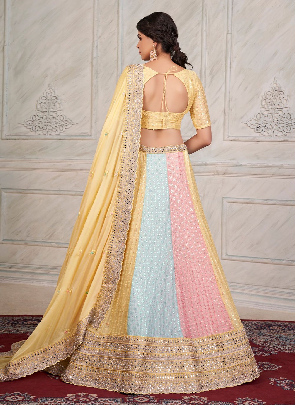 Lehenga Choli Georgette Multi Colour Dori Work Lehenga Choli