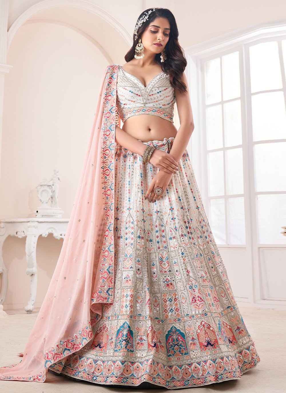 Lehenga Choli Georgette Multi Colour Sequins Lehenga Choli