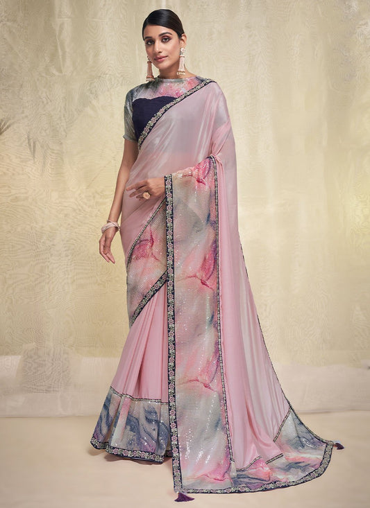 Classic Crepe Silk Georgette Multi Colour Embroidered Saree