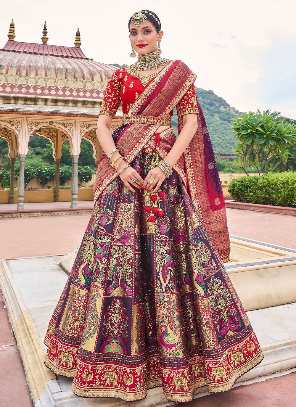 Lehenga Choli Silk Multi Colour Embroidered Lehenga Choli