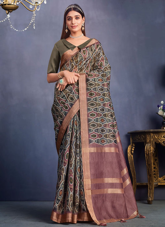 Trendy Saree Tussar Silk Multi Colour Geometric Print Saree