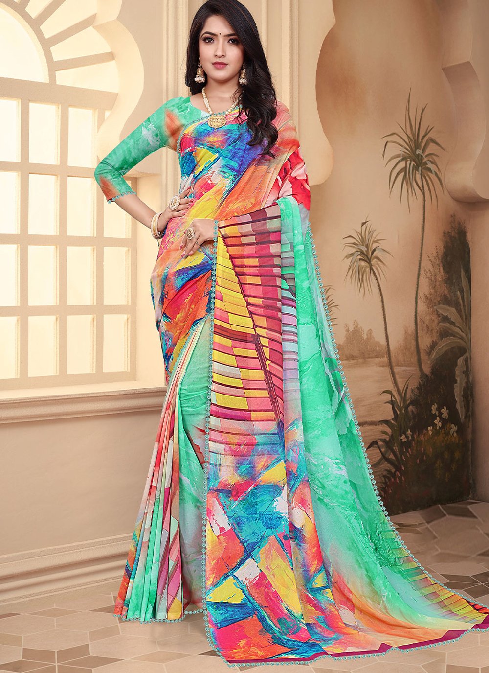 Designer Weight Less Multi Colour Digital Print Saree