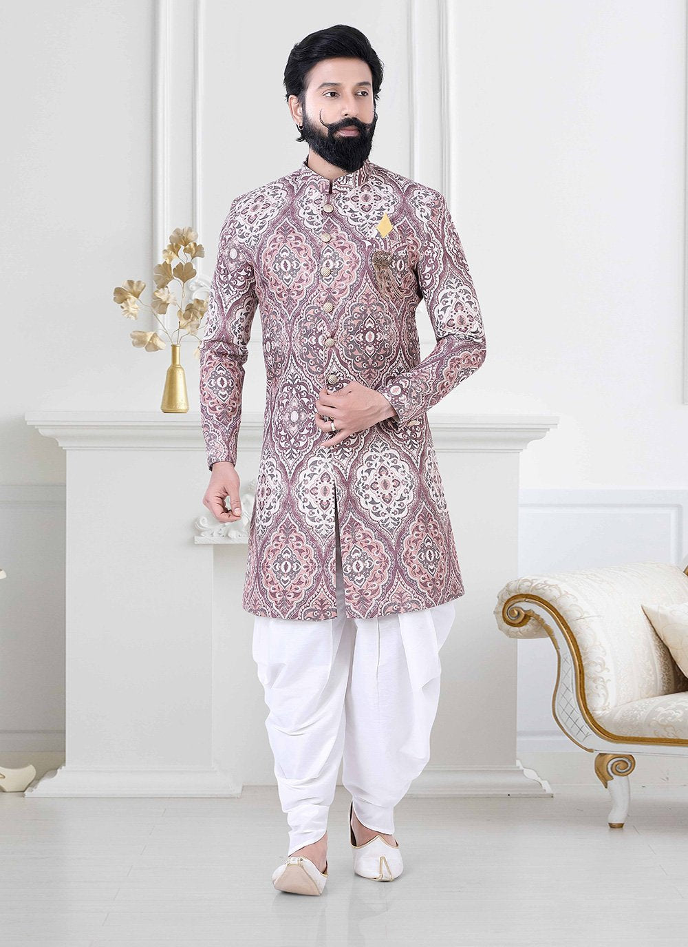 Indo Western Jacquard Multi Colour Woven Mens