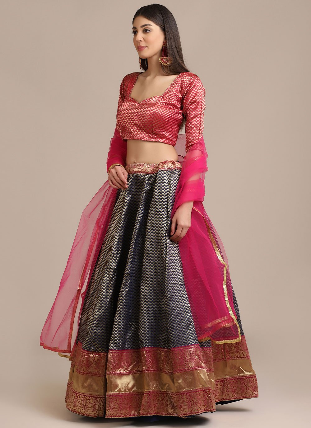 A Line Lehenga Jacquard Multi Colour Woven Lehenga Choli