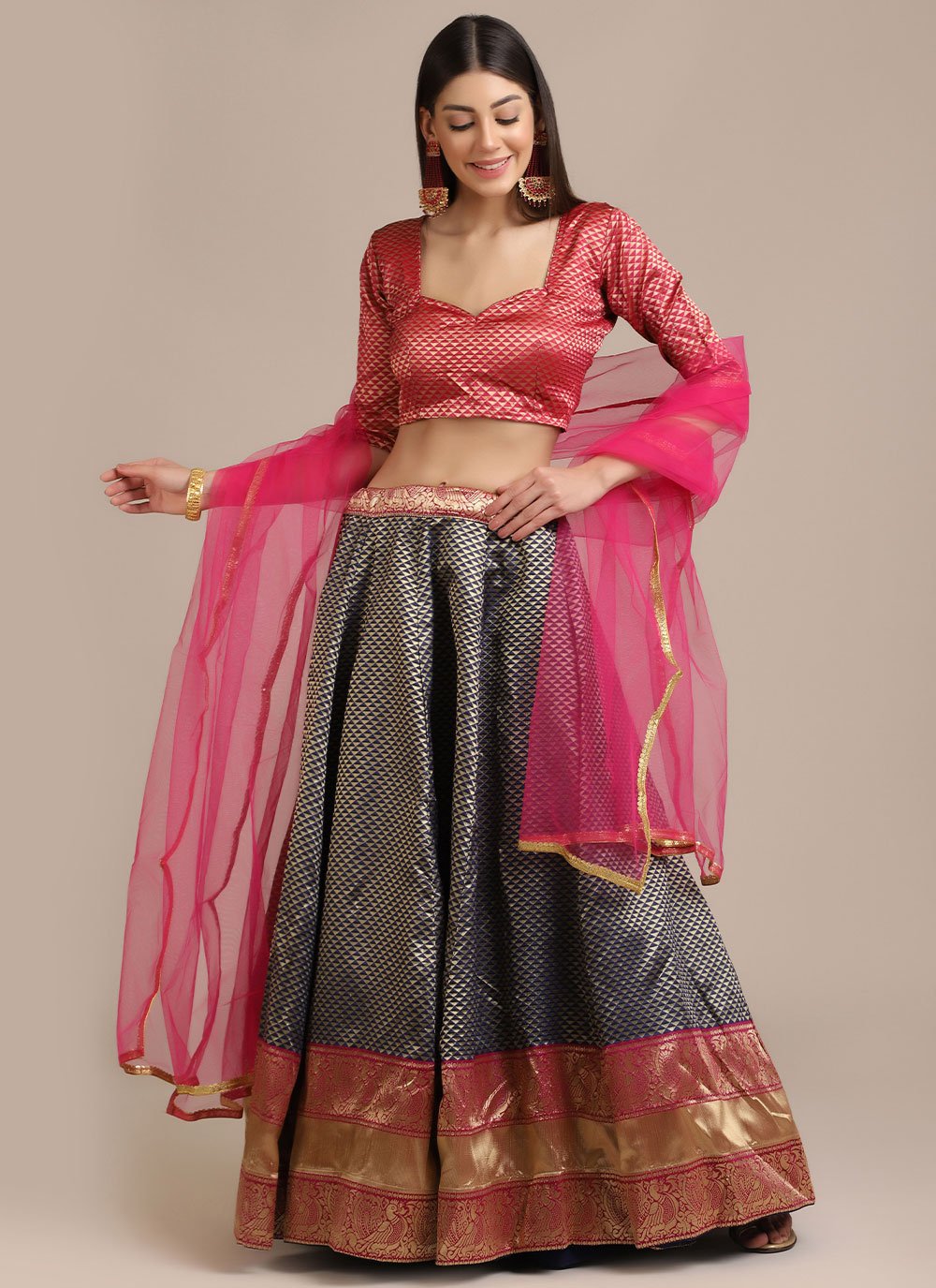 A Line Lehenga Jacquard Multi Colour Woven Lehenga Choli