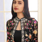 Jacket Style Suit Georgette Black Embroidered Salwar Kameez