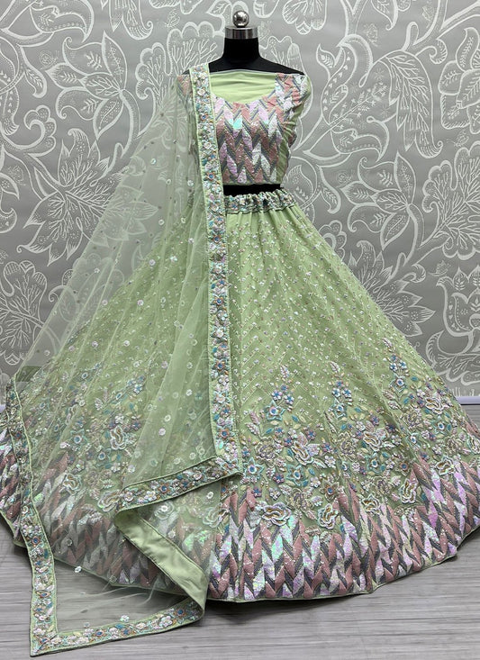 A Line Lehenga Net Green Embroidered Lehenga Choli