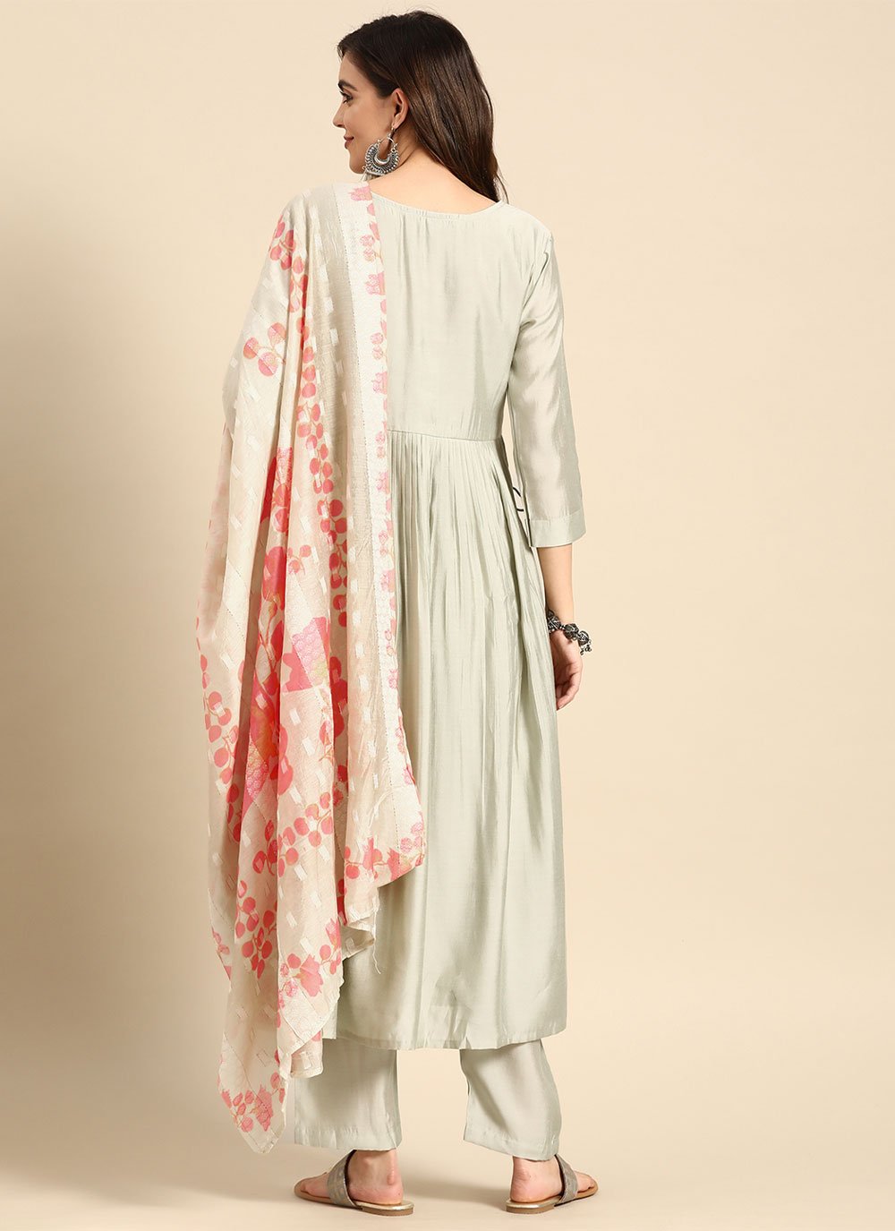 Pant Style Suit Muslin Beige Embroidered Salwar Kameez