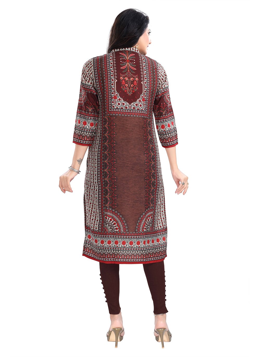 Designer Kurti Muslin Brown Digital Print Kurtis